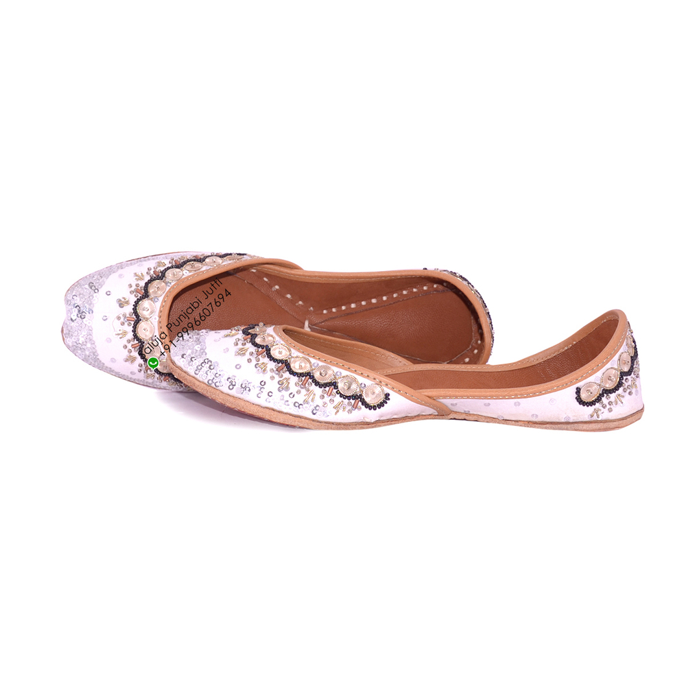 Designer Punjabi Jutti - Leather Material, Sizes 36-41, Ivory White Color | Extra Padding for Comfort, Custom Designs Available, Ideal for Any Season
