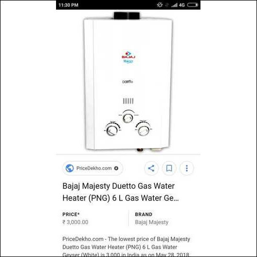 Bajaj Mejesty Duetto Gas Water Heater 