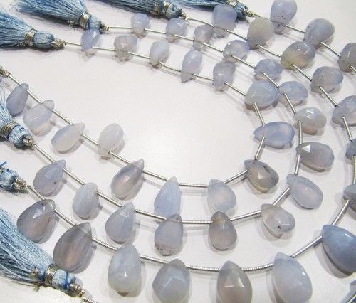 AAA Quality Natural Blue Chalcedony Pear Shape Beads