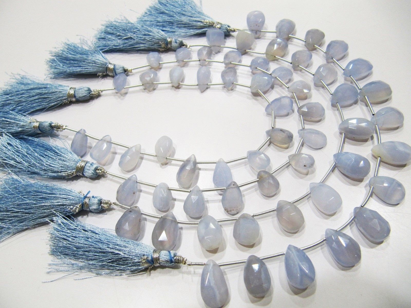 AAA Quality Natural Blue Chalcedony Pear Shape Beads