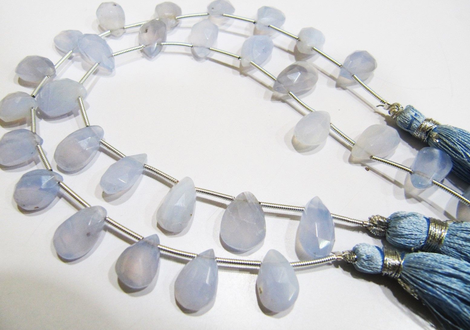 AAA Quality Natural Blue Chalcedony Pear Shape Beads