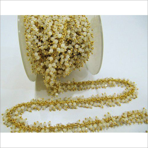 Genuine white Moonstone Dangling Beaded Chain