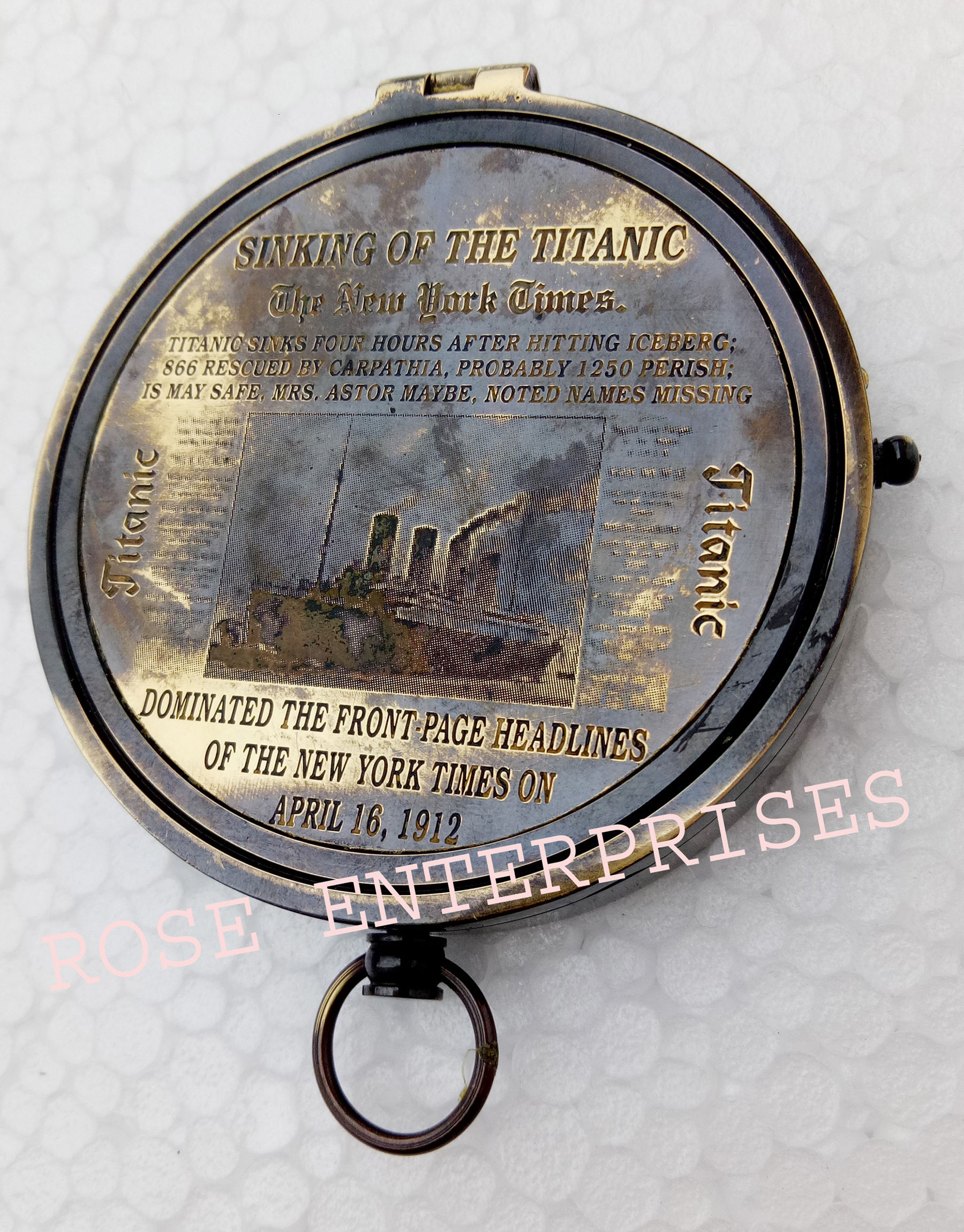 Antique Nautical Brass Titanic Flat Ship Compass