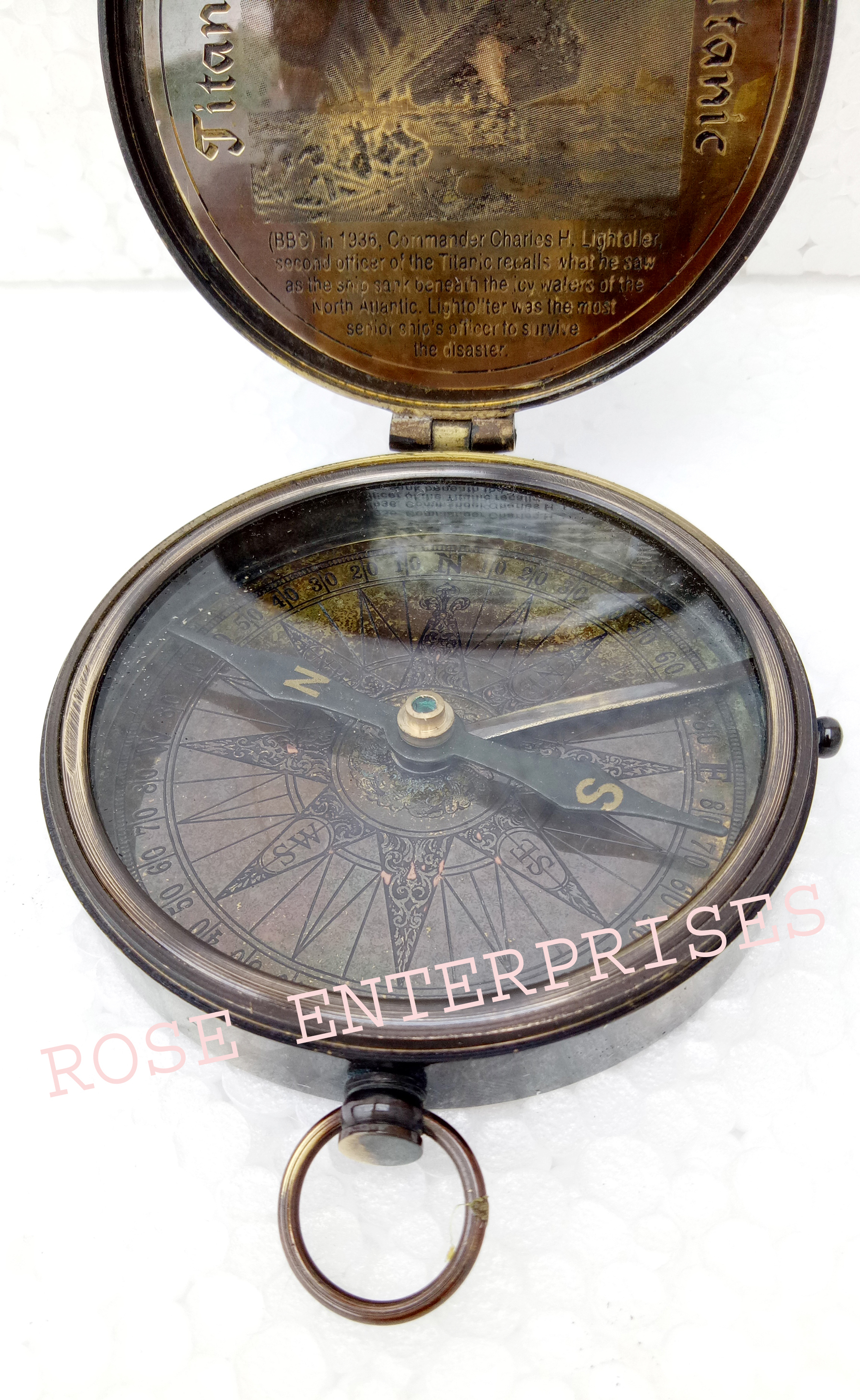 Antique Nautical Brass Titanic Flat Ship Compass