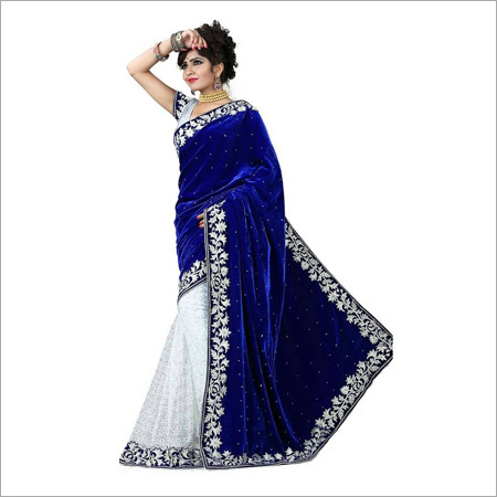 Blue Velvet Saree