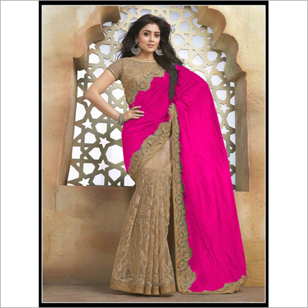 Fancy Pink Cream Designer Saree