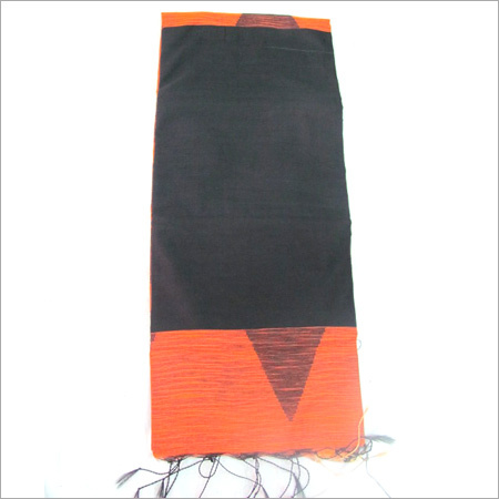 Ladies Black Handloom Saree - Silk 5.5 Meters Black with Orange Border | Elegant Design Soft Texture Handwoven Quality