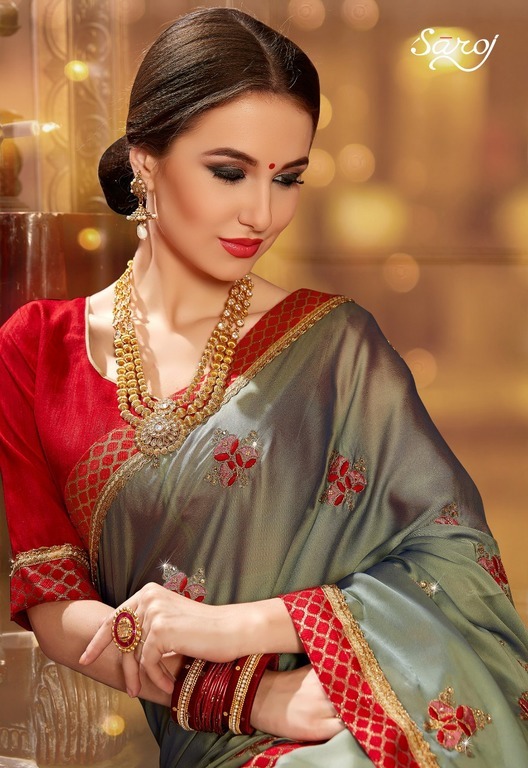 Gray And Red Ladies Sarees Online