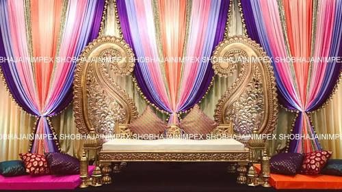 Golden Designer Wedding Mehandi Stage Decorations