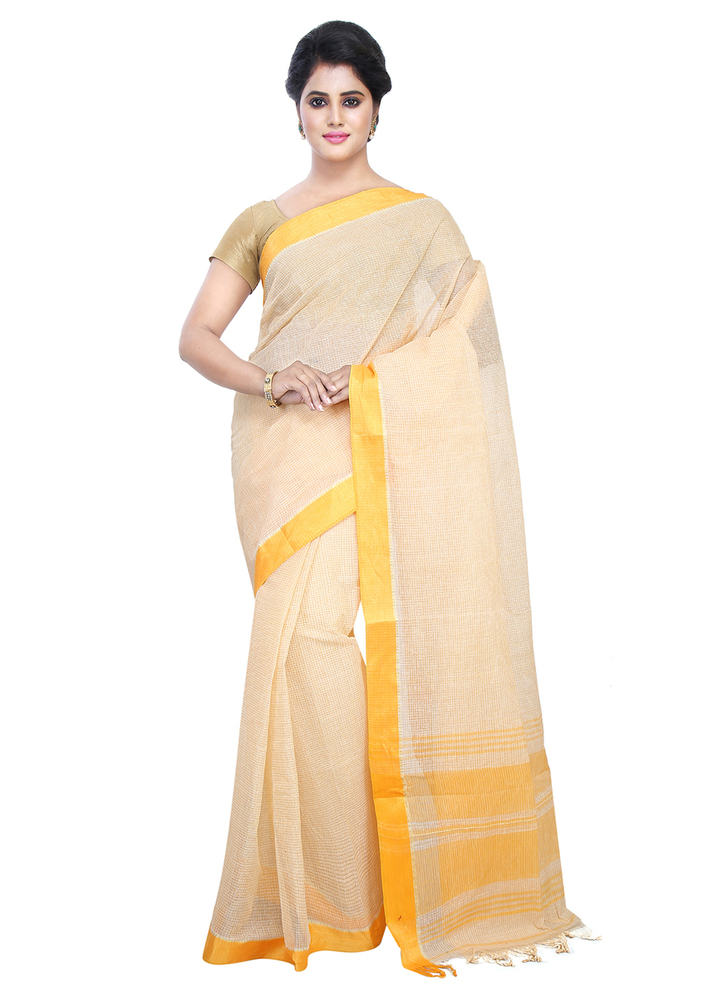 Beige Buymyethnic Woven Tant Cotton Saree (Beige)