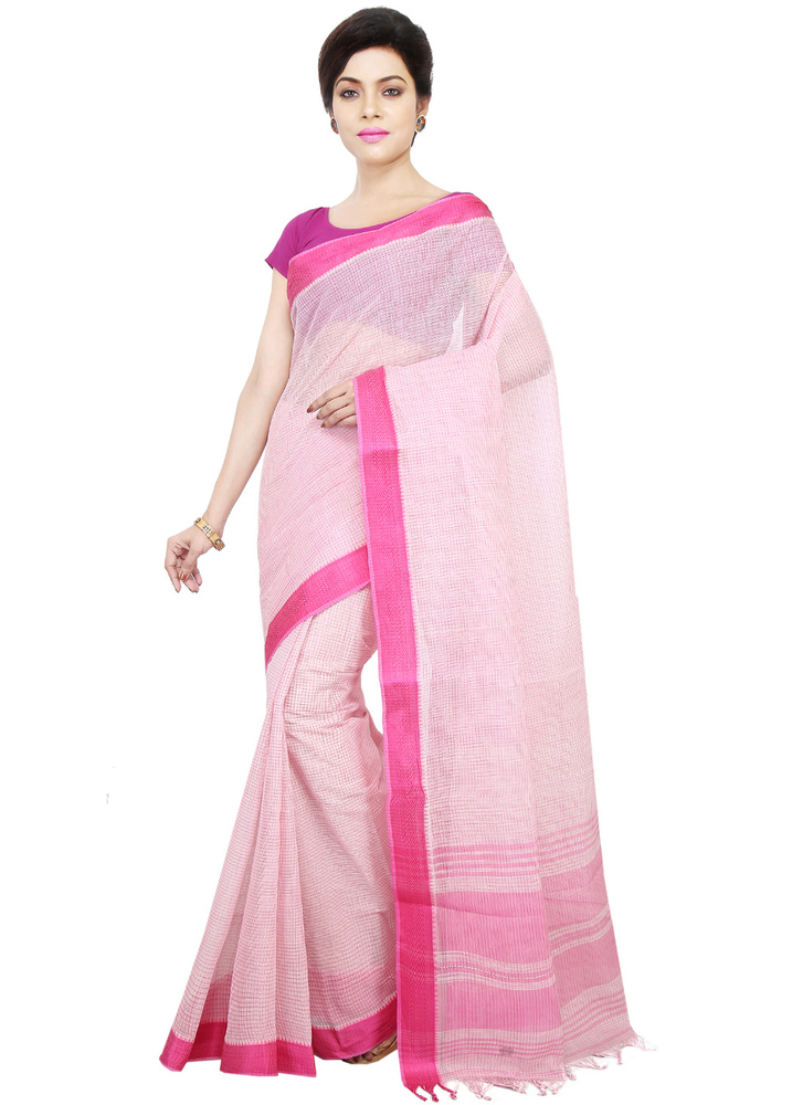 Pink Buymyethnic Woven Tant Cotton Saree (Pink)