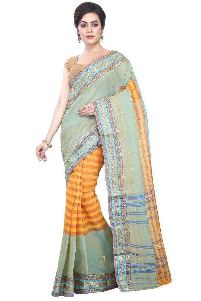 Multicolor Buymyethnic Woven Tant Cotton Saree (Multicolor)