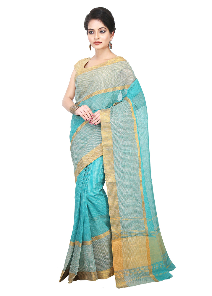 Green Buymyethnic Woven Tant Cotton Saree (Green)