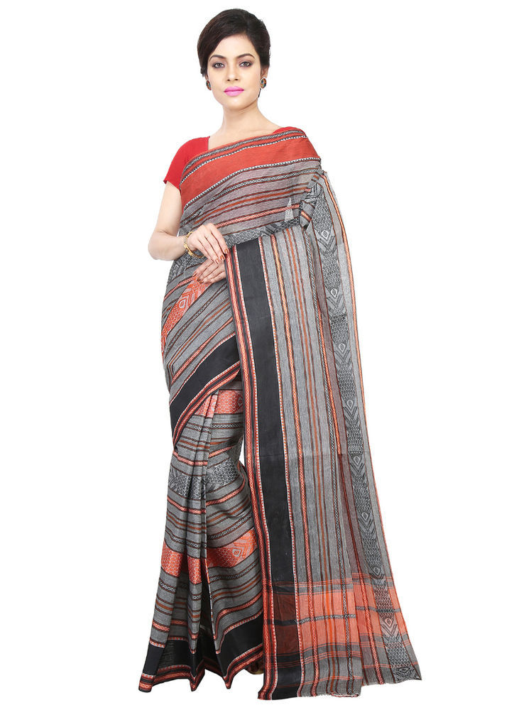 Grey Buymyethnic Woven Tant Cotton Saree (Grey)