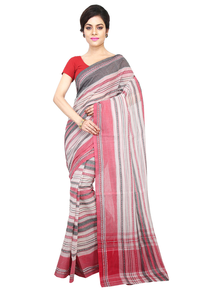 Grey Buymyethnic Woven Tant Cotton Saree (Grey)