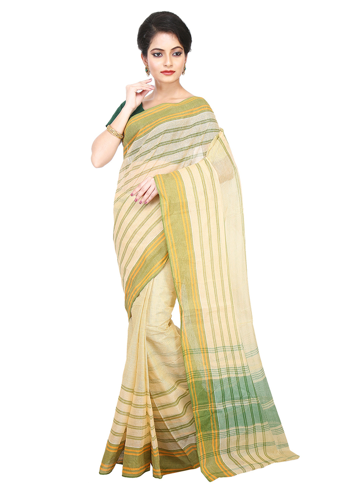 Beige Buymyethnic Woven Tant Cotton Saree (Beige)