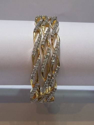 Beautiful American Diamond Stone Bangle - Natural Pear Cut, Laser Drilled, Silver and Blue Fancy Diamonds | Excellent Diamond Cut, Elegant Design
