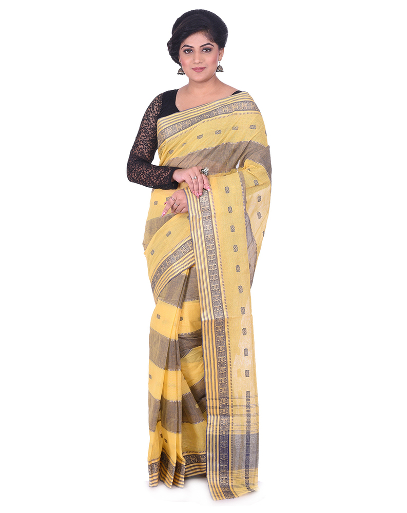 Yellow Buymyethnic Woven Tant Cotton Saree (Yellow)