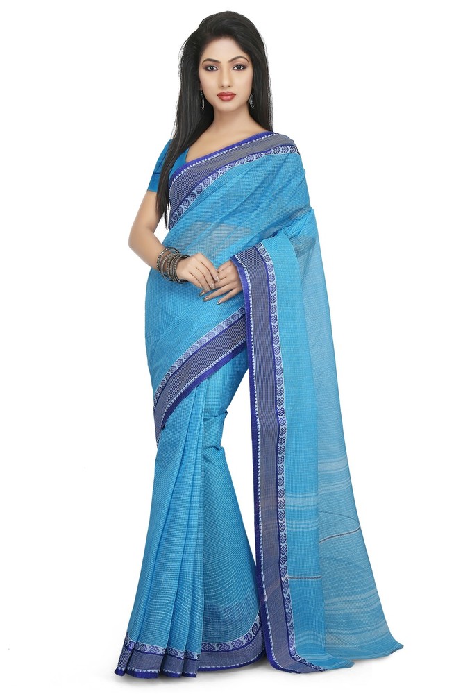 Blue Buymyethnic Woven Tant Cotton Saree (Blue)