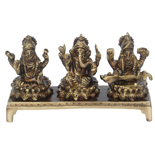 Lakshmi Ganesha Saraswati Religious Brass Statue Set
