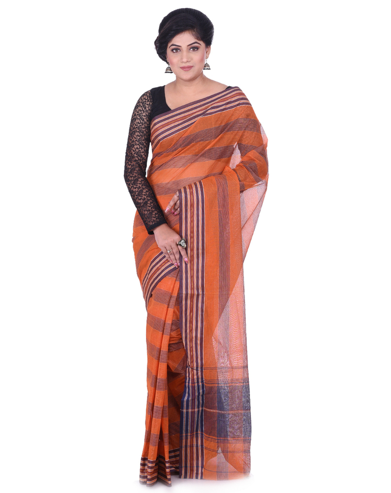 Orange Buymyethnic Woven Tant Cotton Saree (Orange)