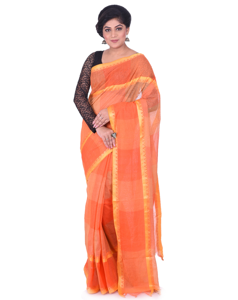 Orange Buymyethnic Woven Tant Cotton Saree (Orange)