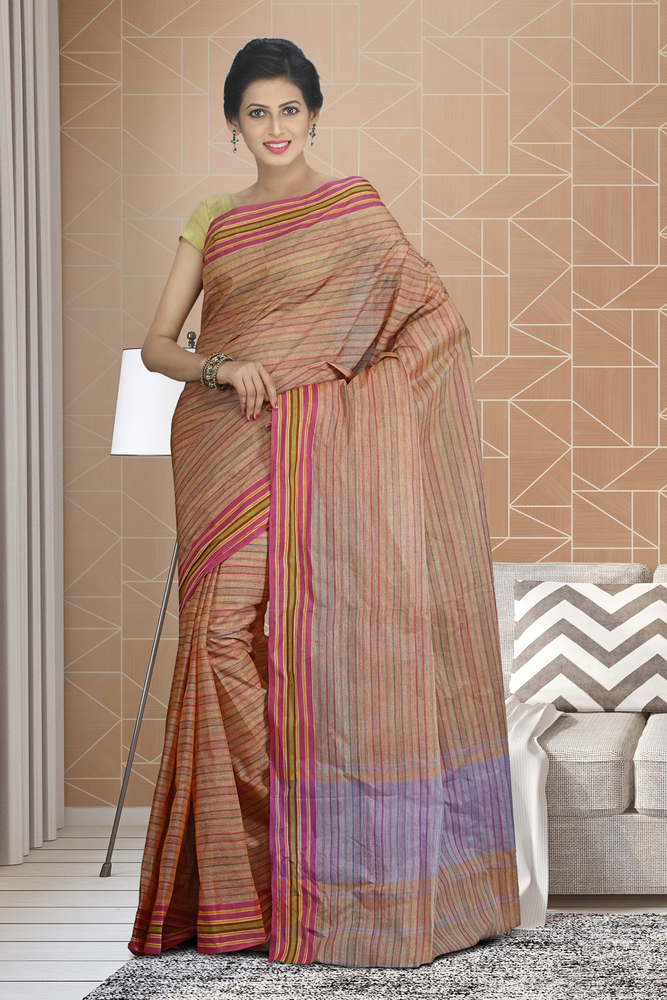 Multicolor Buymyethnic Woven Tant Cotton Saree (Multi)