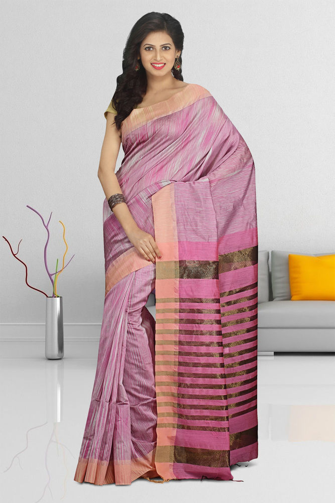 Pink Buymyethnic Woven Tant Cotton Silk Saree (Pink)