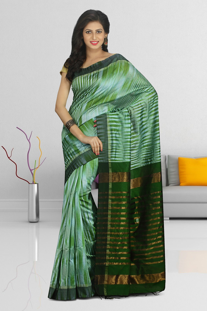 Green Buymyethnic Woven Tant Cotton Silk Saree (Green)