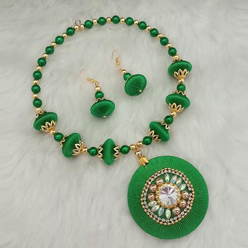 Silk Thread Jewellery - Zinc Alloy Necklace Set | Long-Lasting, Lightweight Accessory for Casual, Office, Weddings, and Festive Occasions