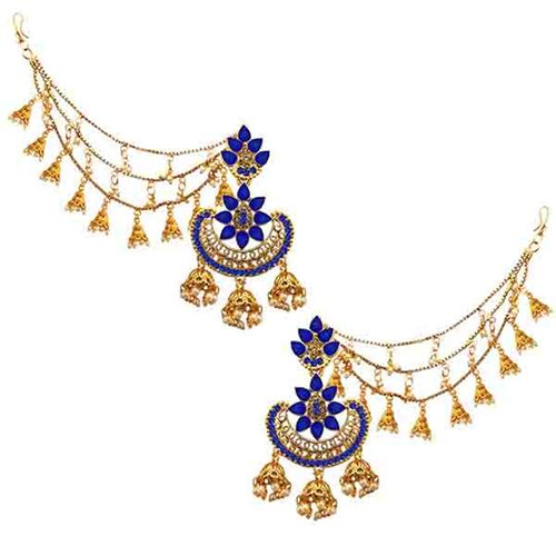 Traditional Earring - Gold Plated Zinc Alloy with Kan Chain | Dangle Style, Embedded with Kundan and AD Stones, Ideal for Weddings and Engagements
