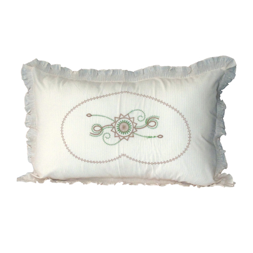 Centre Embroidery Frill Pillow Cover - Cotton, 16x26 Inch, White Colour | Handmade, Shrinkage Proof, Eye-Catchy Design, Soft Fabric