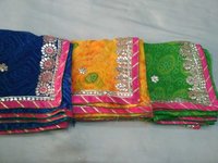 Bandhej Gota Work Saree - Semi Georgette Material, Multicolored Ethnic Style With Elegant Gota Work