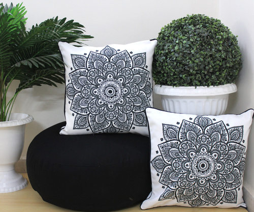 Black And White Digital Printed Floor Cushion Combo Set