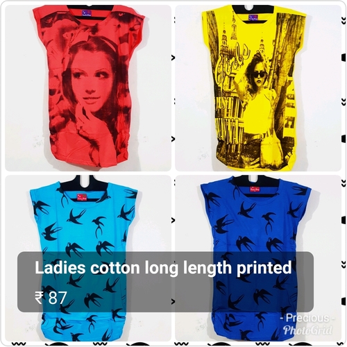 Ladies T-shirt - Cotton Material, Round Neck, Printed Pattern , Available In Blue, White, Black, Grey, Yellow, Red, Sky Blue, Green, Short Sleeves