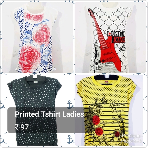 Ladies T-shirt - Cotton Fabric, O-neck, Short Sleeves | Printed Pattern, Available in Blue, White, Black, Grey, Yellow, Red, Sky Blue, Green