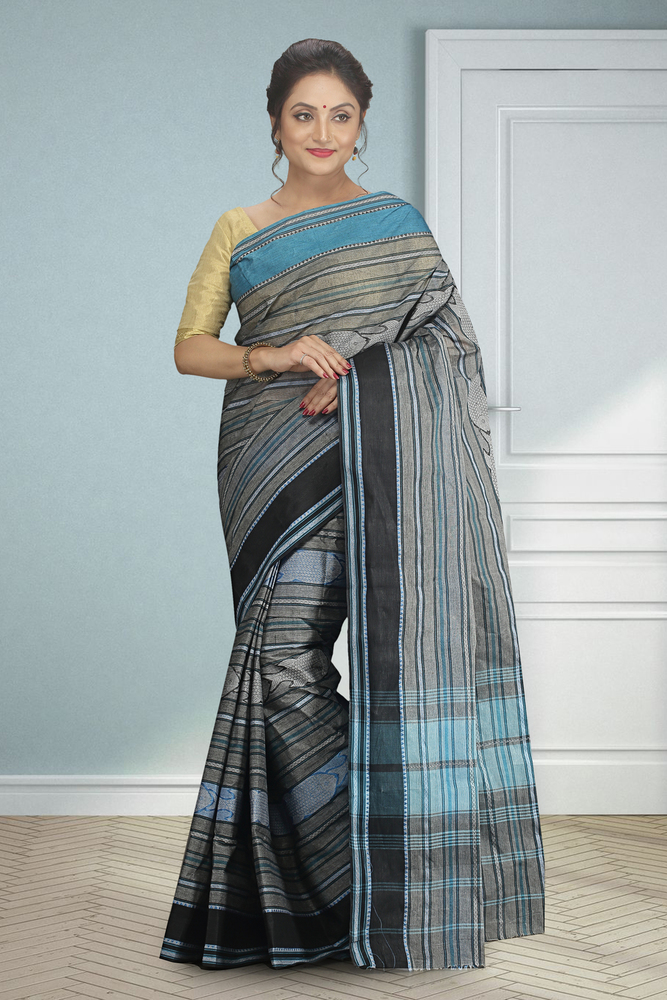 Multi Buymyethnic Woven Tant Cotton Saree (Multi)