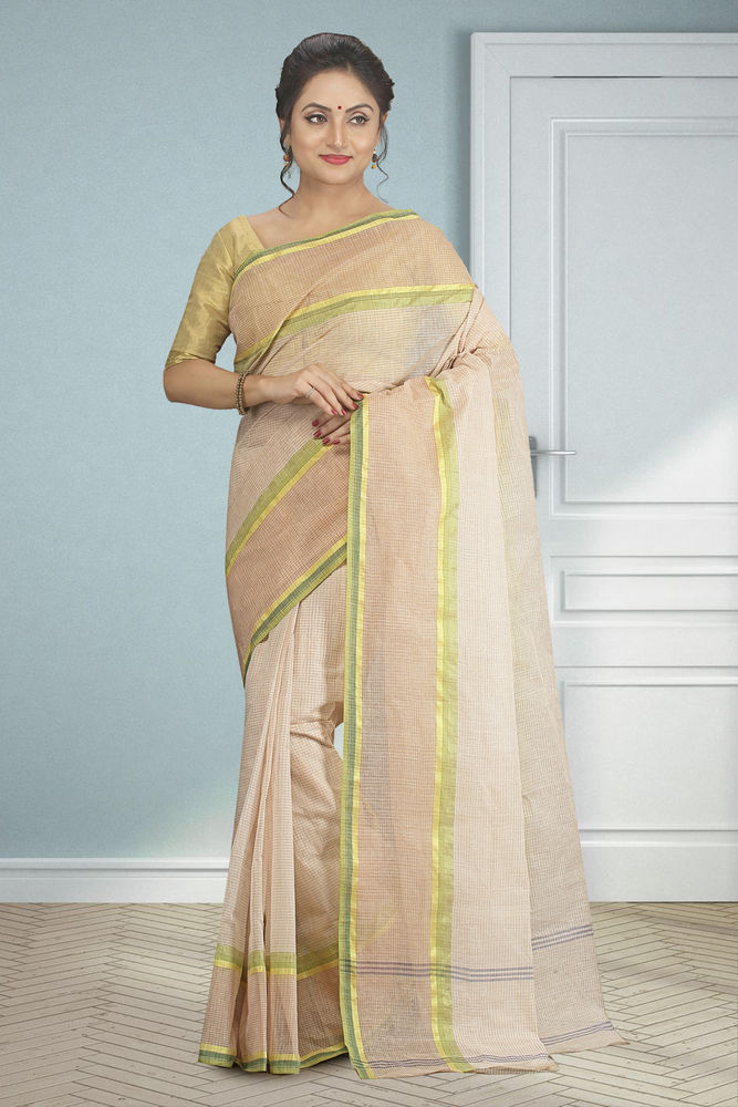 White Buymyethnic Woven Tant Cotton Saree (White)