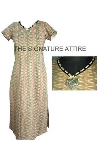 Ikkat Cotton Top - Multicolor, Semi Stitched & Fully Stitched Options Available | Casual Wear with Neckline Brooch, Short Sleeve, Quick Dry