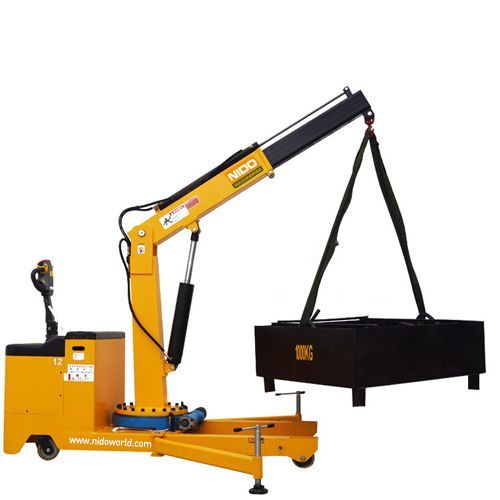 Rotated Hydraulic Floor Crane - Steel, 1 Ton Capacity, 3100mm Height, 2.5m Boom Length, Yellow, Hydraulic Power Source - Durable Design for Heavy Material Lifting