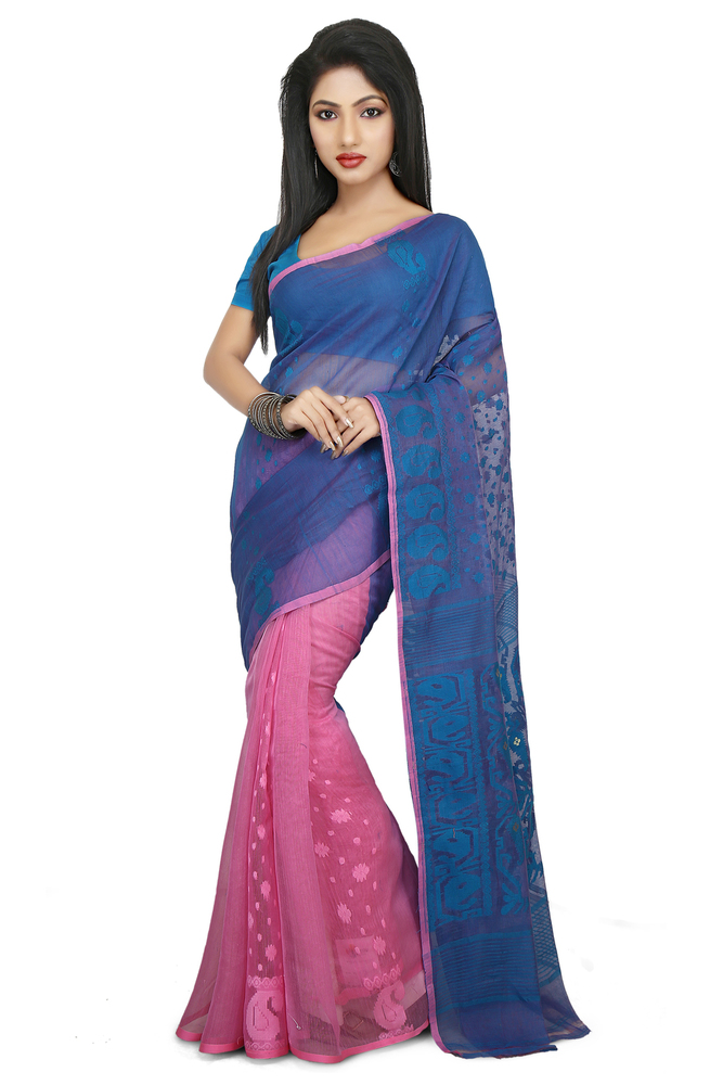 Multicolor Buymyethnic Embroidered Jamdani Handloom Silk Cotton Blend Saree (Multicolor)