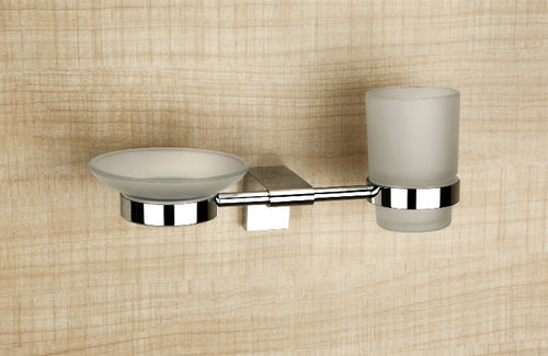 Brass Glass Soap Dish & Tumbler Holder (Combo)