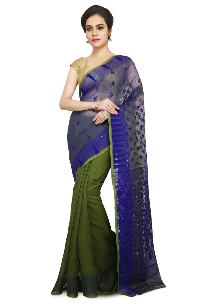 Multicolor Buymyethnic Embroidered Jamdani Handloom Silk Cotton Blend Saree (Multicolor)