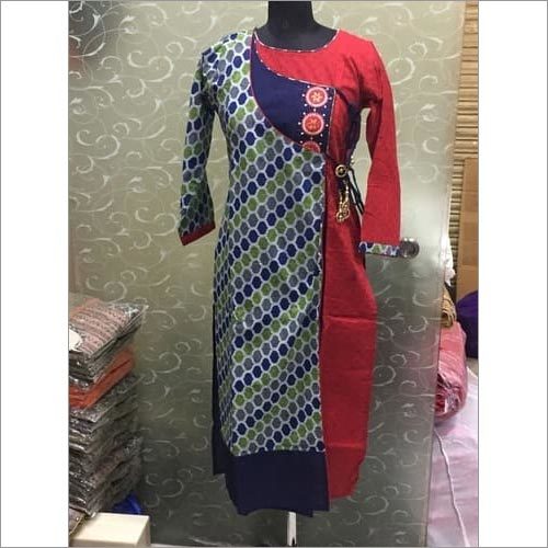 Angrakha Kurti - Silk Fabric, Sizes XS-XXL | Long Sleeve, Breathable, Fade Proof, Traditional Party Wear with Unique Aesthetic Pattern