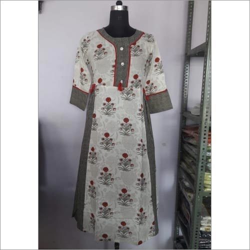 Cotton Kurti - Cotton Sizes XS-XXXL 3/4 Sleeve Intricate Floral Prints | Breathable No Fade Easy to Wash Unique Neck Design Ideal for Ethnic Wear