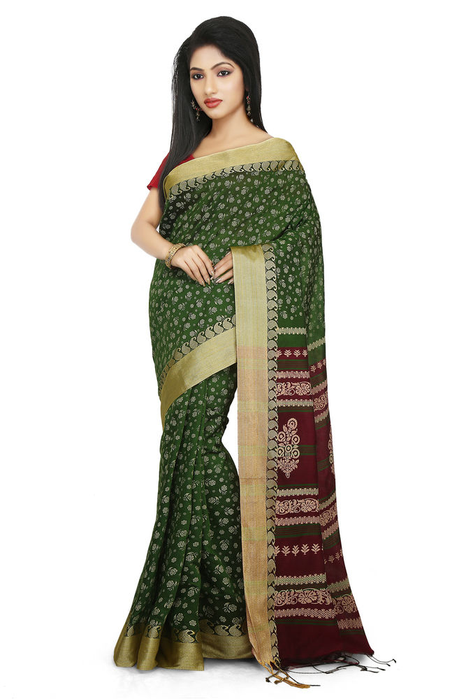 Printed cotton Tant Saree | Off White Sakuntala devi Design Saree