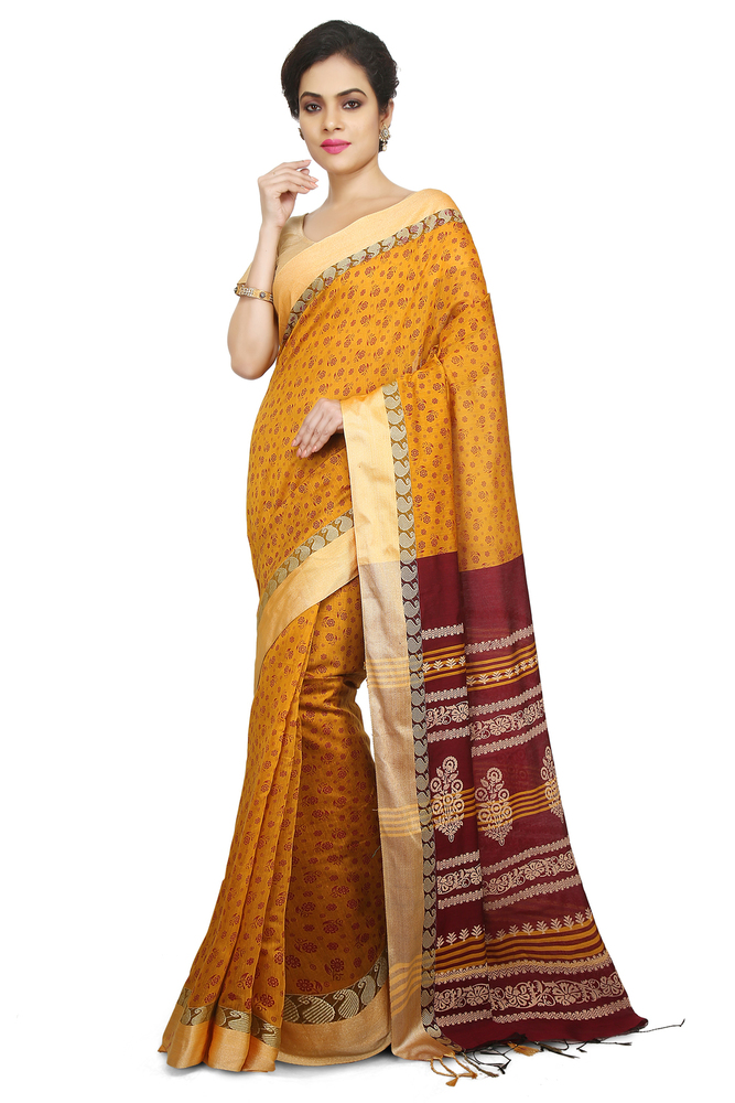 Mustard Buymyethnic Fulia Tant Cotton Blend Saree (Mustard)