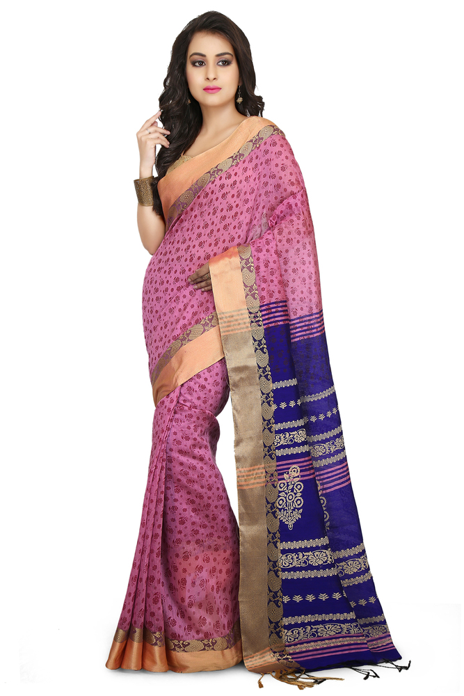 Pink Buymyethnic Fulia Tant Cotton Blend Saree (Pink)