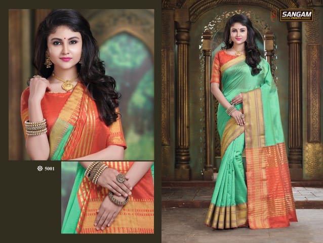 Green And Orange Indian Fashion Sarees Online Shopping