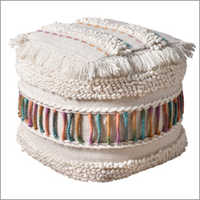 Designer Pouf - Cotton/wool, 18x18x18 Inches | Handloom, Jacquard, Eco-friendly Filler Options